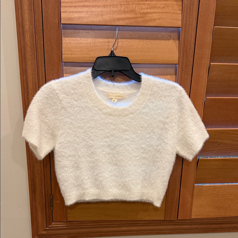 La Hearts Soft White Fuzzy Top